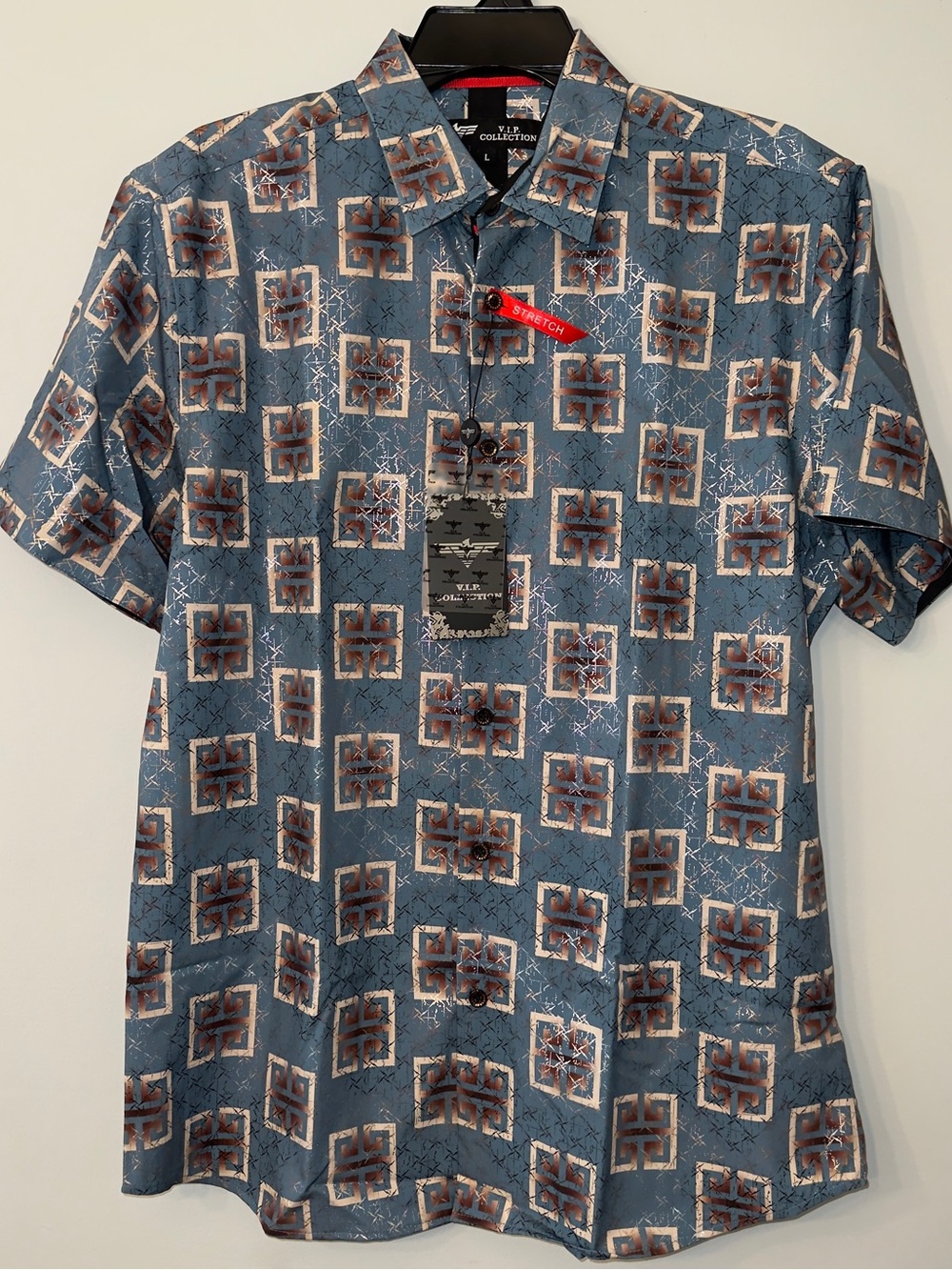 V.I.P Collection Button Down Short Sleeves Shirt Slate Blue/Gold VIP Collection